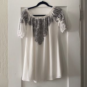 For love & lemons white chiffon off the shoulder embroidered dress